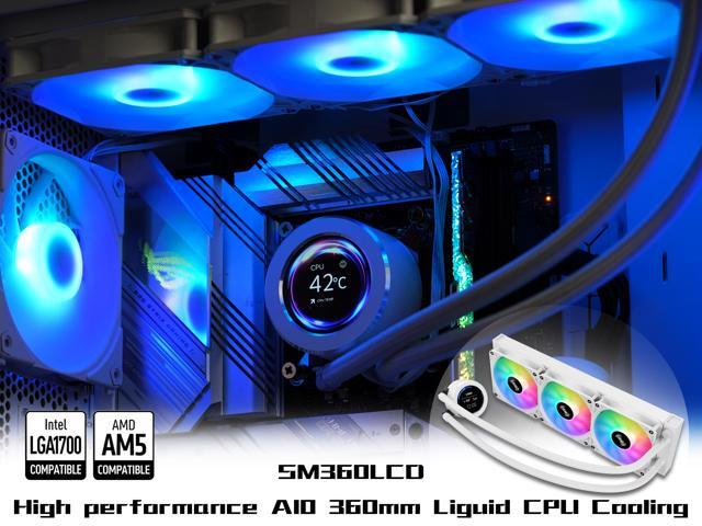 SAMA SM360 Gaming Water Liquid Cooler White 360mm AIO PC CPU Cooler with LCD Display Moitor Screen, 3 ARGB PWM Silent Fans