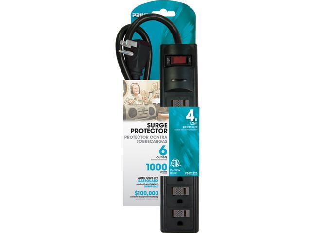 Prime Wire PB802225 15A, 120V, 1875W, 6 Outlet Power Strip, 4ft Cord