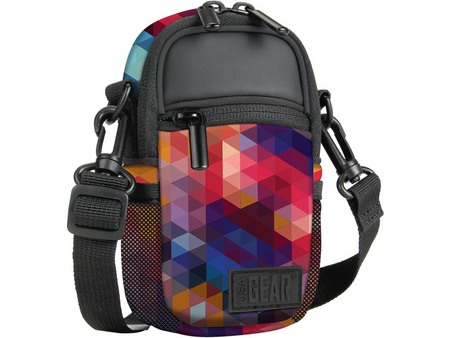 Compact Point and Shoot Camera Case Geometric Sling Bag with Rain Cover, Accessory Pockets and Shoulder Strap by USA Gear