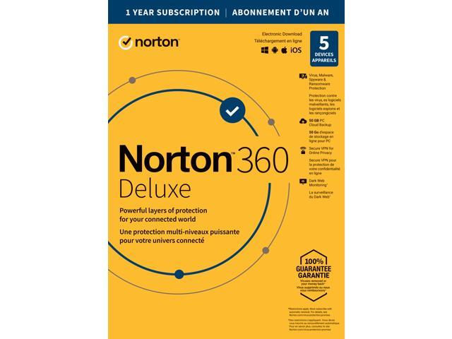Norton 360 Deluxe - Antivirus software for 5 Devices - Includes VPN, PC Cloud Backup