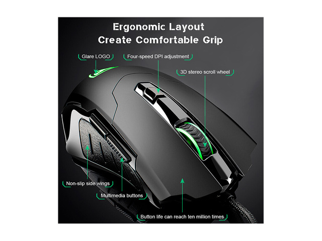 TROPRO Gaming Mouse Wired Breathing Light Ergonomic Game USB Computer Mice Multicolor Gamer Desktop Laptop PC Gaming Mouse, 6 Buttons for Windows...
