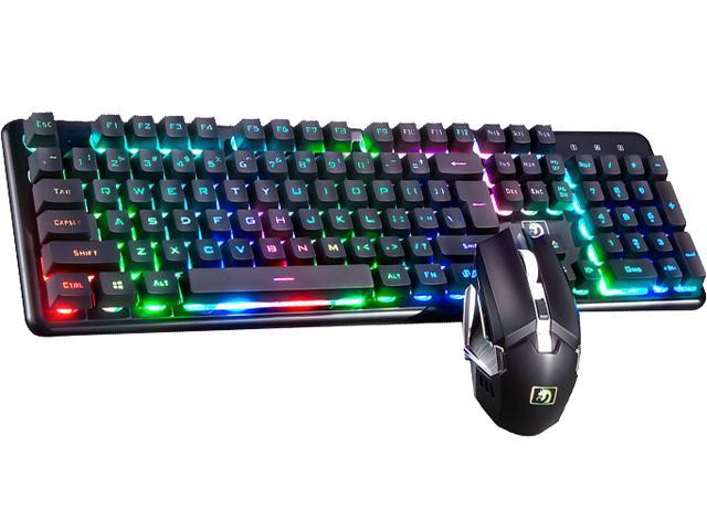 Wireless Gaming Keyboard Mouse Combo, Rechargable Rainbow Backlit Mechanical Feel Waterproof Keyboard With 2400DPI Gaming Mouse for Laptop PC Gamer