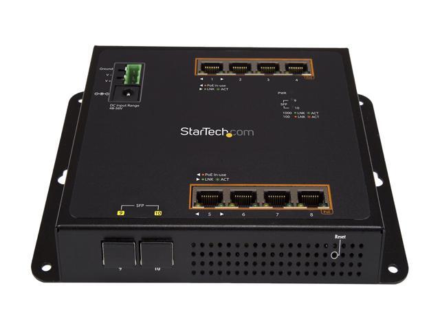StarTech IES101GP2SFW StarTech. com Gigabit Ethernet Switch - 8 Port PoE+ plus 2 SFP Ports - Industrial - Gigabit Switch - Managed Switch