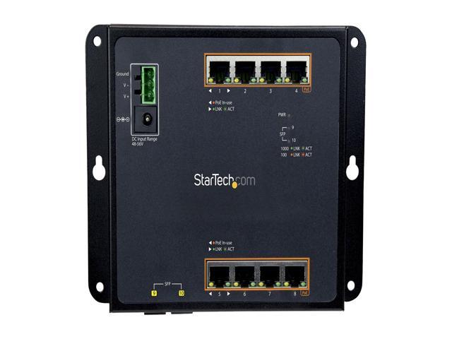 StarTech IES101GP2SFW StarTech. com Gigabit Ethernet Switch - 8 Port PoE+ plus 2 SFP Ports - Industrial - Gigabit Switch - Managed Switch