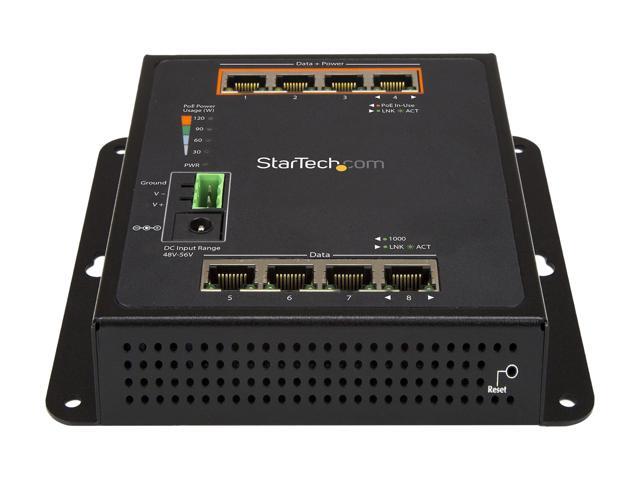 StarTech. com Industrial 8 Port Gigabit PoE Switch - 4 x PoE+ 30W - Power Over Ethernet GbE Layer/L2 Managed Network Switch -40C to +75C