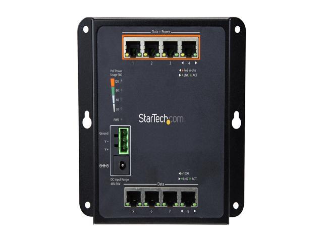 StarTech. com Industrial 8 Port Gigabit PoE Switch - 4 x PoE+ 30W - Power Over Ethernet GbE Layer/L2 Managed Network Switch -40C to +75C