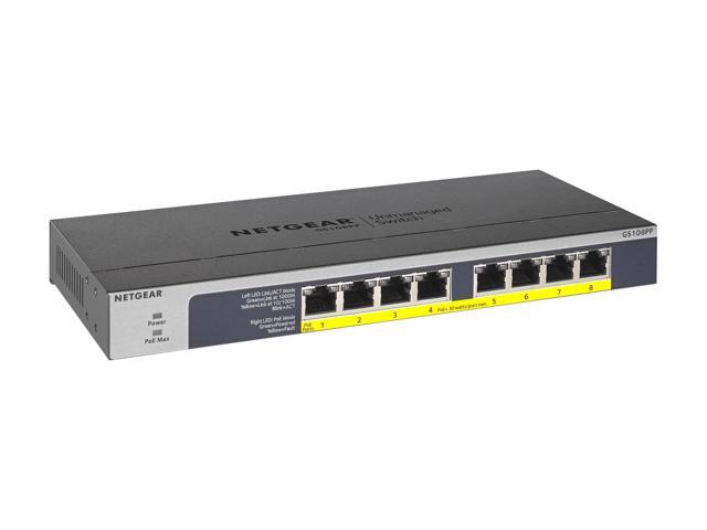 Netgear GS108PP 8-Port Gigabit Ethernet High-Power PoE+ Unmanaged Switch with FlexPoE (123W), GS108PP-100NAS