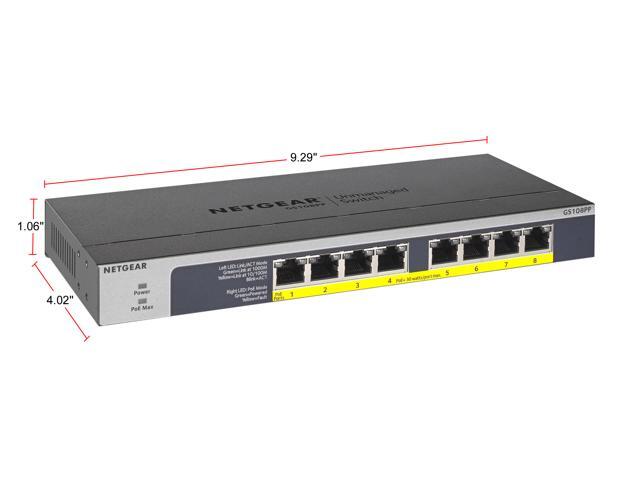 Netgear GS108PP 8-Port Gigabit Ethernet High-Power PoE+ Unmanaged Switch with FlexPoE (123W), GS108PP-100NAS