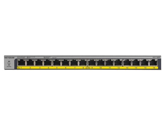 Netgear GS116PP 16-Port PoE/PoE+ Gigabit Ethernet Unmanaged Switch with FlexPoE (183W), GS116PP-100NAS