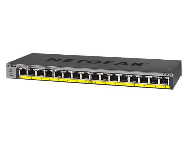Netgear GS116PP 16-Port PoE/PoE+ Gigabit Ethernet Unmanaged Switch with FlexPoE (183W), GS116PP-100NAS
