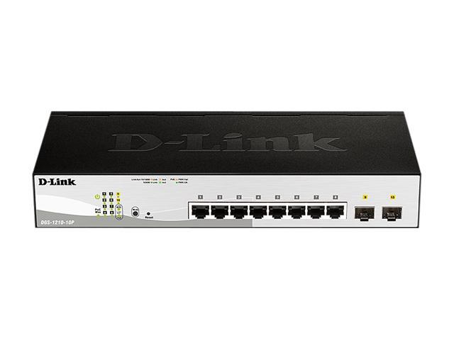 D-Link 10-Port Gigabit Smart Managed PoE+ Switch 8 PoE+ Ports (65W) + 2 Optical SFP Ports L3 Lite NDAA/TAA Compliant (DGS-1210-10P)