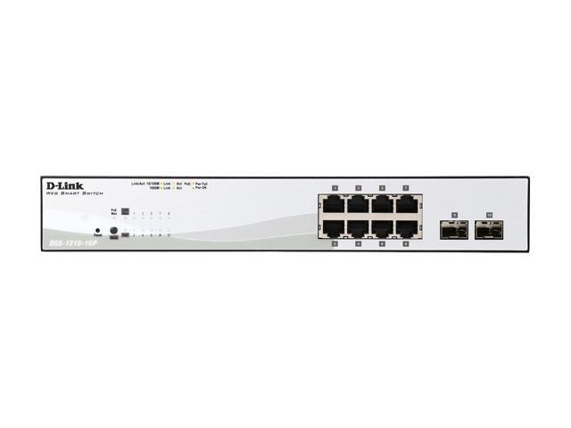 D-Link 10-Port Gigabit Smart Managed PoE+ Switch 8 PoE+ Ports (65W) + 2 Optical SFP Ports L3 Lite NDAA/TAA Compliant (DGS-1210-10P)