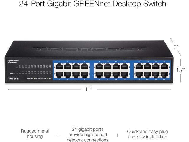TRENDnet 24-Port Unmanaged Gigabit GREENnet Desktop Switch, Ethernet Network Switch, 24 x 10-100-1000 Gigabit Ethernet RJ-45 Ports, 48Gbps...