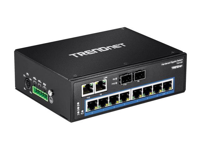 TRENDnet 10-Port Hardened Industrial Gigabit DIN-Rail Switch, 20Gbps Switching Capacity, DIN-Rail And Wall Mounts Included, Dual Redundant, Two...