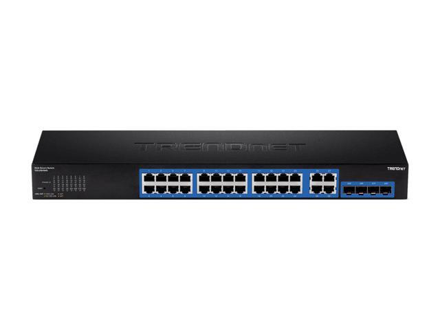 TRENDnet 28-Port Gigabit Web Smart Switch; 24 x Gigabit Ports; 4 x Shared Gigabit Ports (RJ-45/SFP); VLAN; QoS; LACP; IPv6; 56Gbps Switching...