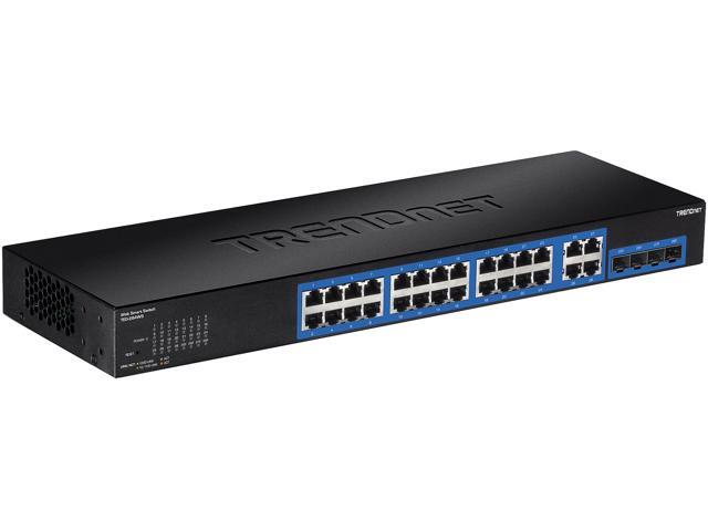 TRENDnet 28-Port Gigabit Web Smart Switch; 24 x Gigabit Ports; 4 x Shared Gigabit Ports (RJ-45/SFP); VLAN; QoS; LACP; IPv6; 56Gbps Switching...