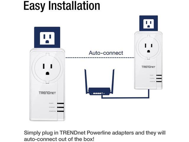 TRENDnet Powerline 1300 AV2 Adapter with Built-in Outlet; Gigabit Port; IEEE 1905.1 & IEEE 1901; Range Up to 300m (984 ft.); TPL-423E