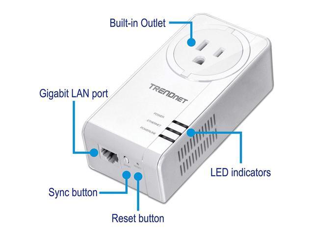 TRENDnet Powerline 1300 AV2 Adapter with Built-in Outlet; Gigabit Port; IEEE 1905.1 & IEEE 1901; Range Up to 300m (984 ft.); TPL-423E