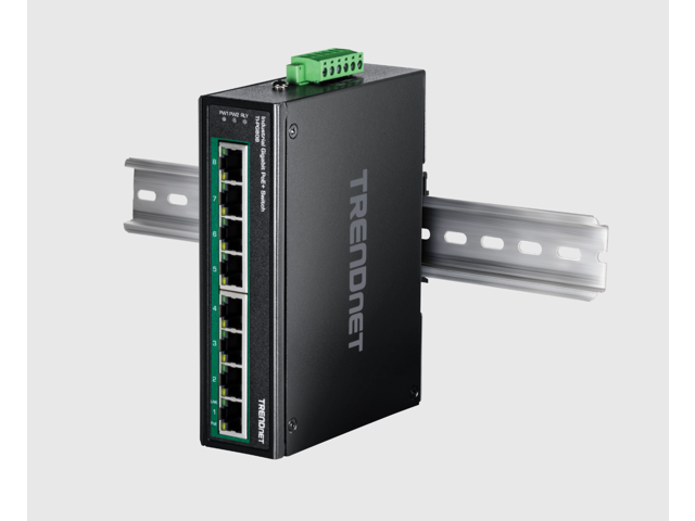 TRENDnet 8-Port Hardened Industrial Unmanaged Gigabit 10/100/1000Mbps DIN-Rail Switch w/ 8 x Gigabit PoE+ Ports, TI-PG80B, 24 - 56V DC Power inputs...