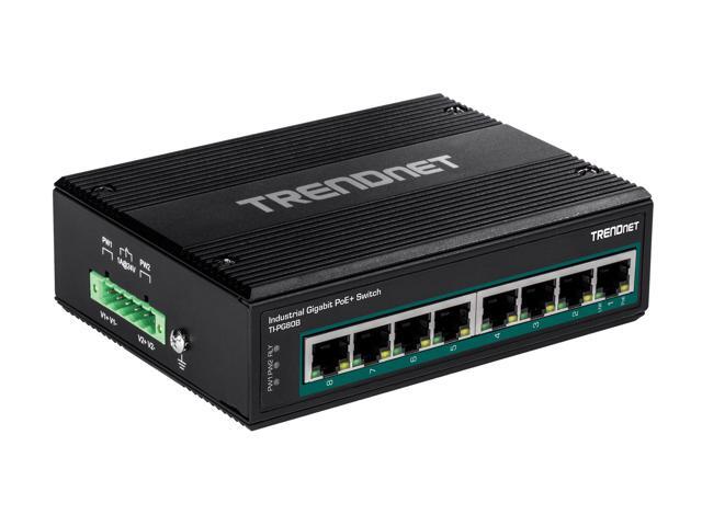 TRENDnet 8-Port Hardened Industrial Unmanaged Gigabit 10/100/1000Mbps DIN-Rail Switch w/ 8 x Gigabit PoE+ Ports, TI-PG80B, 24 - 56V DC Power inputs...