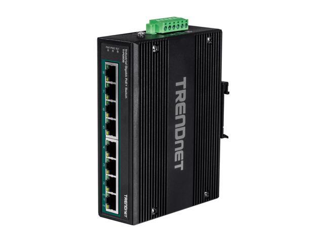 TRENDnet 8-Port Hardened Industrial Unmanaged Gigabit 10/100/1000Mbps DIN-Rail Switch w/ 8 x Gigabit PoE+ Ports, TI-PG80B, 24 - 56V DC Power inputs...