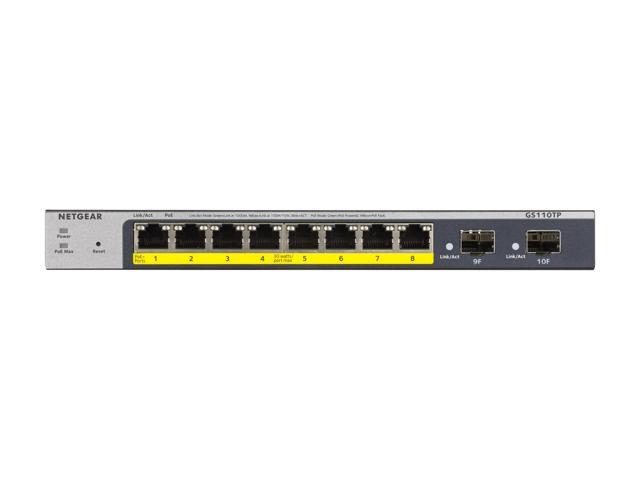 Netgear GS110TP 8-Port Gigabit PoE+ Ethernet Smart Switch with 2 SFP Ports and Cloud Management (55W), GS110TP-300NAS