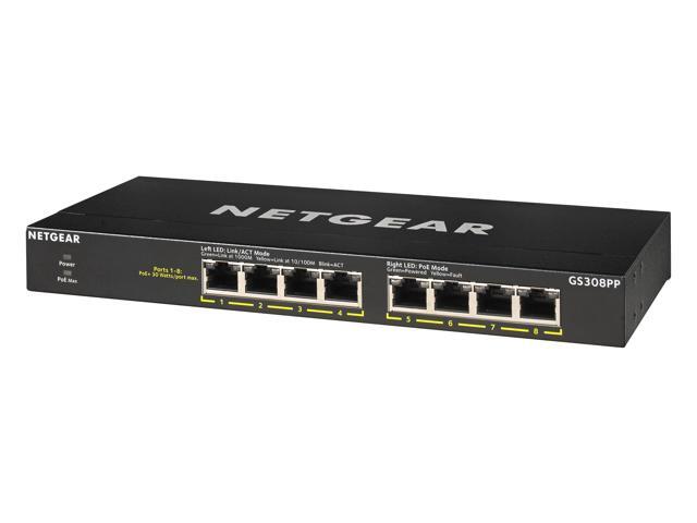 Netgear GS308PP 8-Port Gigabit Ethernet Unmanaged PoE+ Essentials Switch with 8-Ports PoE+ (83W), GS308PP-100NAS