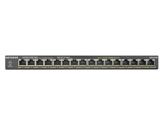 Netgear GS316P 16-Port Gigabit Ethernet Unmanaged PoE+ Switch with FlexPoE (115W), GS316P-100NAS