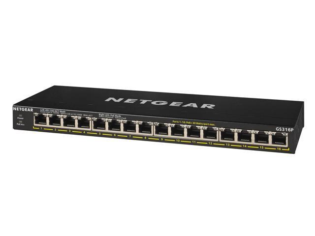 Netgear GS316P 16-Port Gigabit Ethernet Unmanaged PoE+ Switch with FlexPoE (115W), GS316P-100NAS