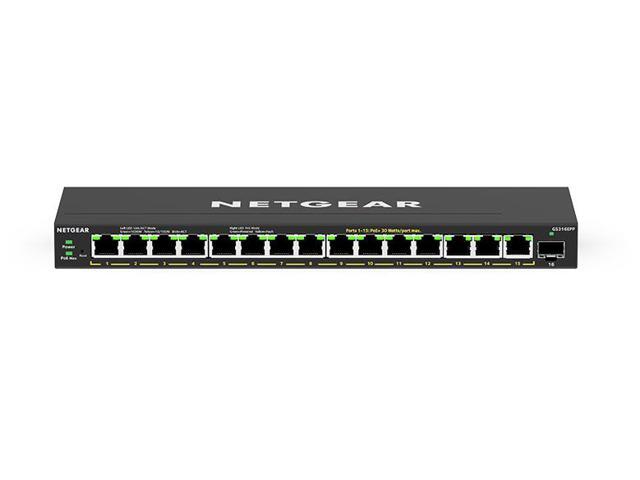 Netgear GS316PP 16-Port Gigabit Ethernet Unmanaged PoE+ Essentials Switch (183W), GS316PP-100NAS