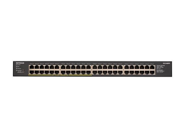 Netgear GS348PP 48-Port Gigabit Ethernet Unmanaged PoE+ Essentials Switch with 24-Ports PoE+ (380W), GS348PP-100NAS