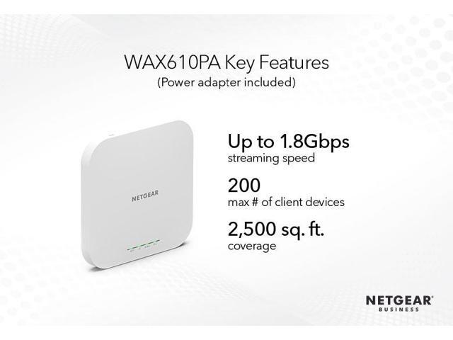 Netgear AX1800 Dual Band PoE Multi-Gig Insight Managed WiFi 6 Access Point with Power Adapter, WAX610PA-100NAS