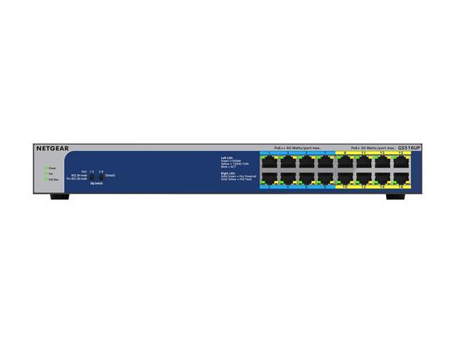 Netgear GS516UP 16-Port Gigabit Ethernet High-Power PoE+ Unmanaged Switch with 8-Ports PoE++ (380W), GS516UP-100NAS