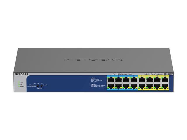 Netgear GS516UP 16-Port Gigabit Ethernet High-Power PoE+ Unmanaged Switch with 8-Ports PoE++ (380W), GS516UP-100NAS