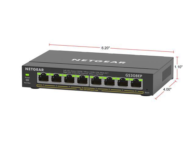 Netgear GS308EP 8-Port Gigabit Ethernet PoE+ Smart Managed Plus Switch (62W), GS308EP-100NAS