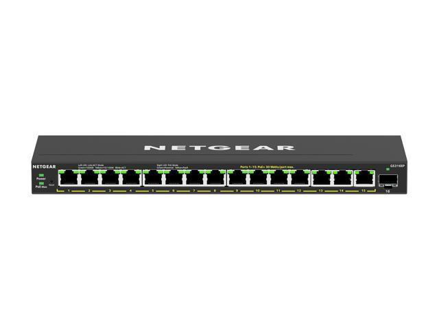 Netgear GS316EP 16-Port PoE+ Gigabit Ethernet Plus Switch 180W with 1 SFP Port, GS316EP-100NAS