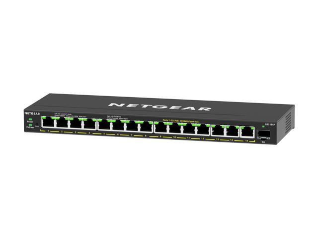 Netgear GS316EP 16-Port PoE+ Gigabit Ethernet Plus Switch 180W with 1 SFP Port, GS316EP-100NAS