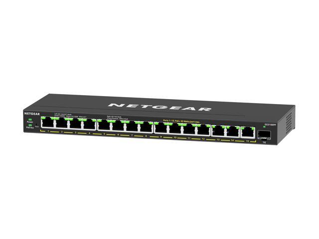 NETGEAR 16-Port High-Power PoE+ Gigabit Ethernet Plus Switch (231W) with 1 SFP Port GS316EPP