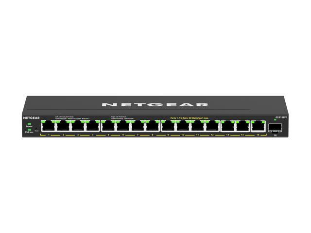 NETGEAR 16-Port High-Power PoE+ Gigabit Ethernet Plus Switch (231W) with 1 SFP Port GS316EPP