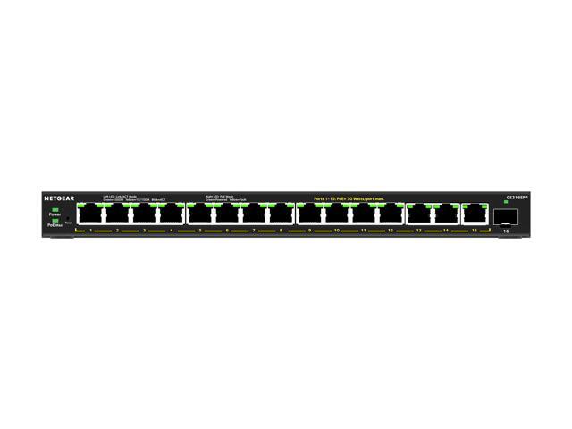 NETGEAR 16-Port High-Power PoE+ Gigabit Ethernet Plus Switch (231W) with 1 SFP Port GS316EPP