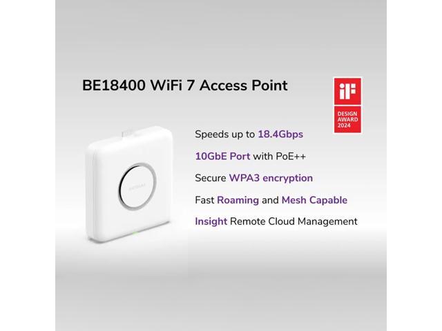 Netgear WBE750 Tri Band Wi-Fi 7 IEEE 802.11 a/b/g/n/ac/ax/be 18.40 Gbit/s Wireless Access Point