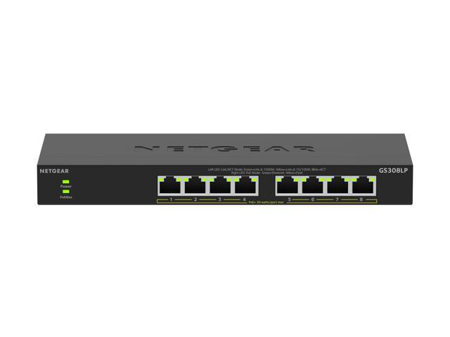 Netgear GS308LP 8-Port Gigabit Ethernet Unmanaged Essentials PoE+ Switch, GS308LP-100NAS