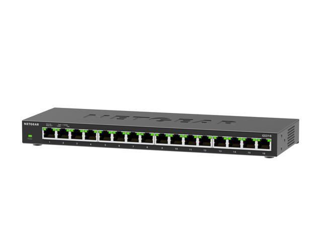 Netgear GS316 16-Port Gigabit Ethernet Unmanaged Essentials Switch, GS316-300NAS