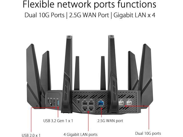 ASUS ROG Rapture WiFi 6E Gaming Router (GT-AXE16000) - Quad-Band, 6 GHz Ready, Dual 10G Ports, 2.5G WAN Port, AiMesh Support, Triple-level Game...