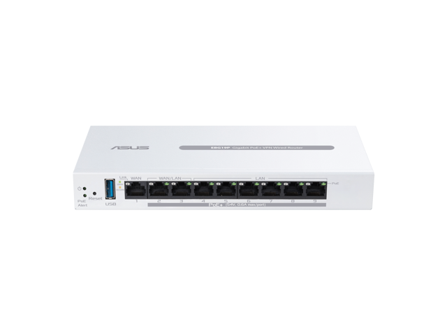 ASUS ExpertWiFi EBG19P Gigabit PoE+ VPN wired router, 8 PoE+ ports, 123W, Up to 3 WAN ethernet ports + 1 USB WAN, Perfect for APs, Commercial-grade...