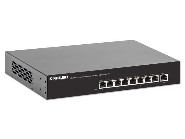 Intellinet 8-Port Fast Ethernet PoE+ Switch, 8 x PoE ports, IEEE 802.3at/af Power-over-Ethernet (PoE+/PoE), Endspan, Desktop