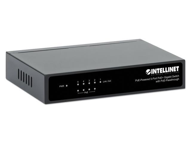 Intellinet PoE-Powered 5-Port Gigabit Switch with PoE-Passthrough, One PoE PD Port, Four PSE PoE ports, IEEE 802.3at/af (PoE+/PoE) Compliant, PoE...