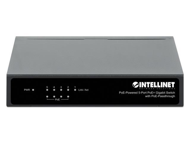 Intellinet PoE-Powered 5-Port Gigabit Switch with PoE-Passthrough, One PoE PD Port, Four PSE PoE ports, IEEE 802.3at/af (PoE+/PoE) Compliant, PoE...