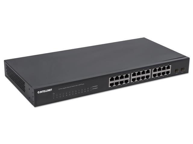 Intellinet 24-Port Gigabit Ethernet Switch with 2 SFP Ports, 24 x 10/100/1000 Mbps RJ45 Ports + 2 x SFP, IEEE 802.3az (Energy Efficient Ethernet),...