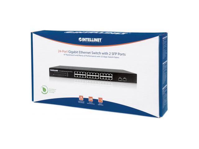 Intellinet 24-Port Gigabit Ethernet Switch with 2 SFP Ports, 24 x 10/100/1000 Mbps RJ45 Ports + 2 x SFP, IEEE 802.3az (Energy Efficient Ethernet),...
